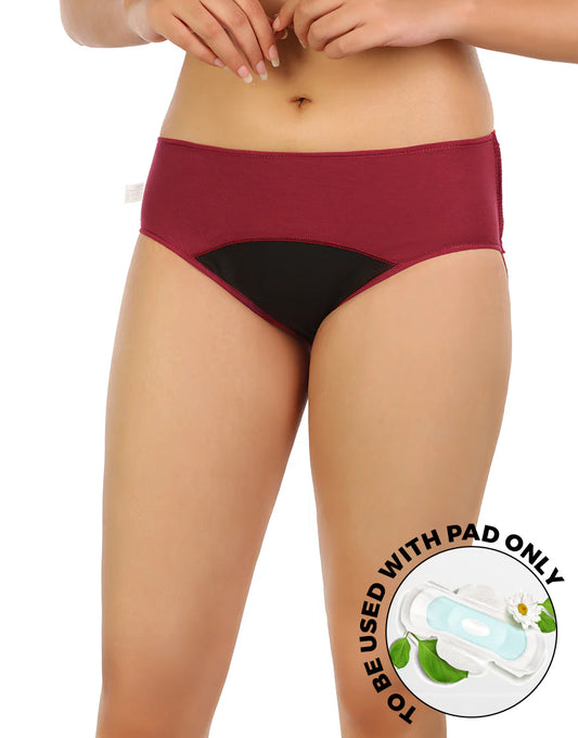 Cotton Low Waist Triple Layered Period Panty with Hidden Elastic (Grey/ Maroon)