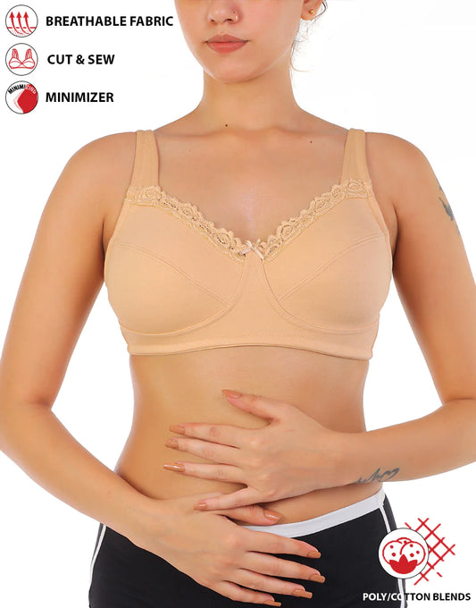 Full Coverage Super Support Cut & Sew Cups Minimizer Bra (Toasted Almond)
