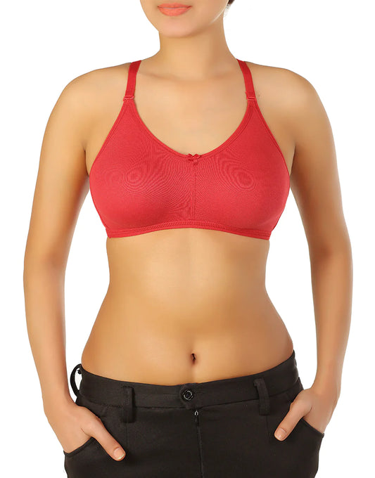 Double Layered Non Padded Non Wired Multiway Cotton Bra (Cherry)