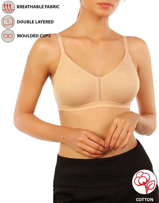 Double Layered Wire Free Bra with High Mid Panel (Skin)